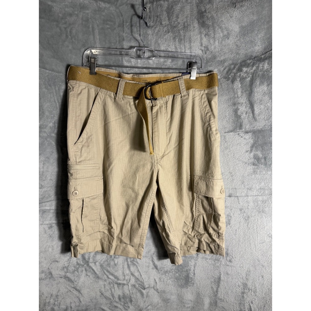 WearFirst Mens Cargo Shorts 36 Feather Gray Free-Band‎ Stretch Ripstop With Belt
